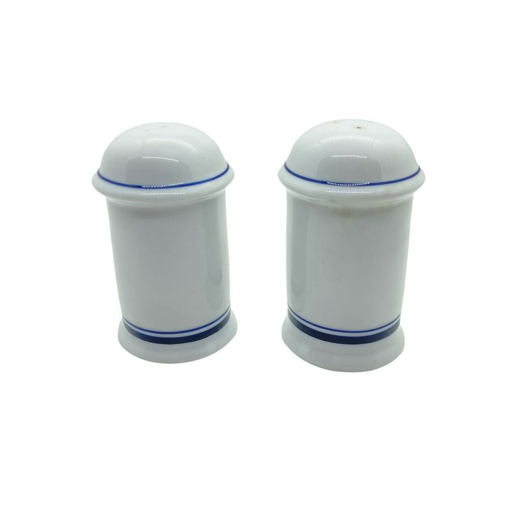 Dansk Salt And Pepper Shaker Set White Blue Christianshavn Ceramic Vintage